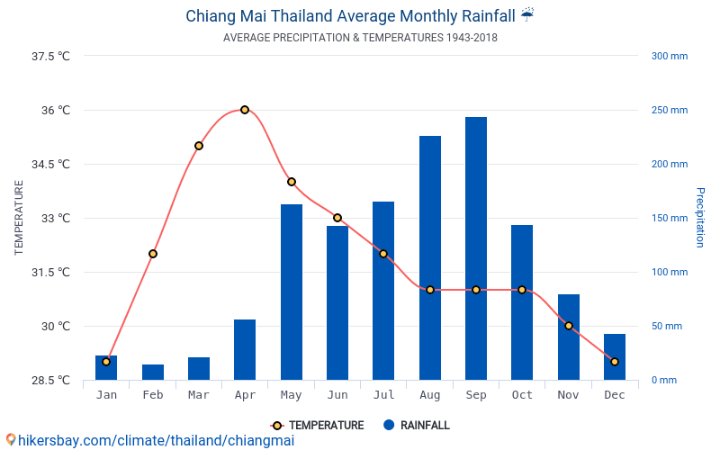 数据表和图表在清邁泰国中每月和每年的气候条件