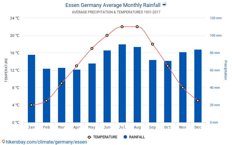 エッセン ドイツ でのデータ テーブルおよびグラフ月間および年間気候条件
