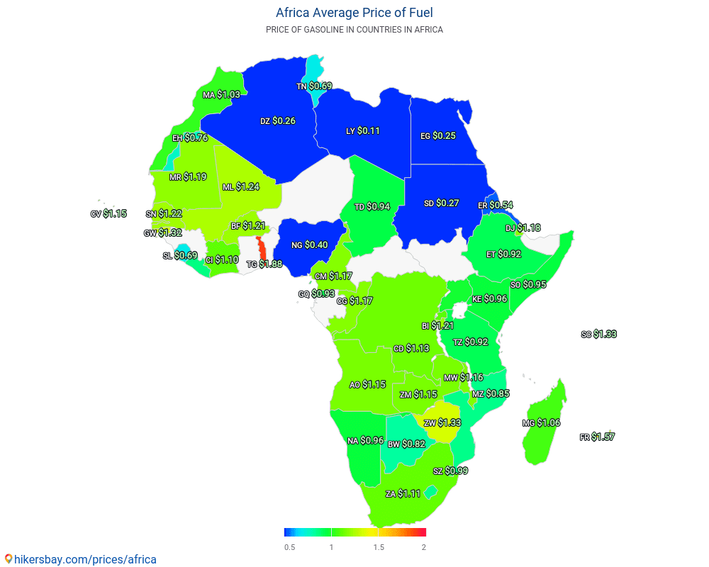 Āfrika - Benzīna cenas