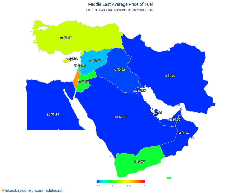 המזרח התיכון - מחיר בנזין