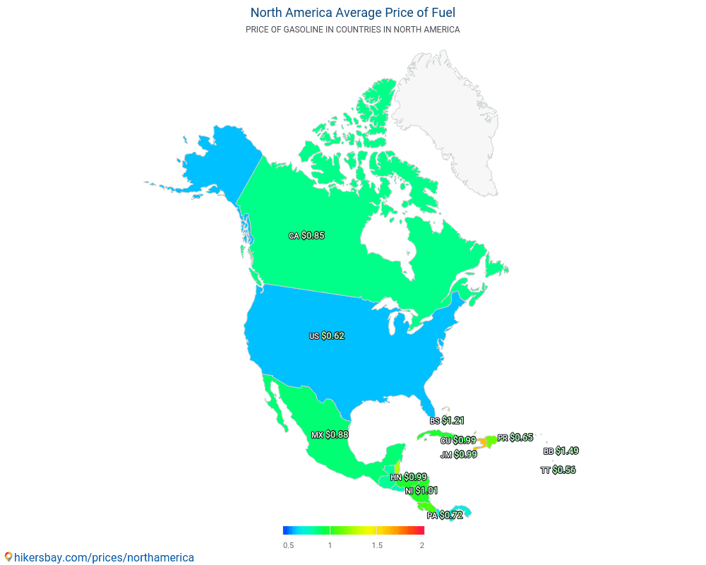 Ameryka Północna - Cena benzyny