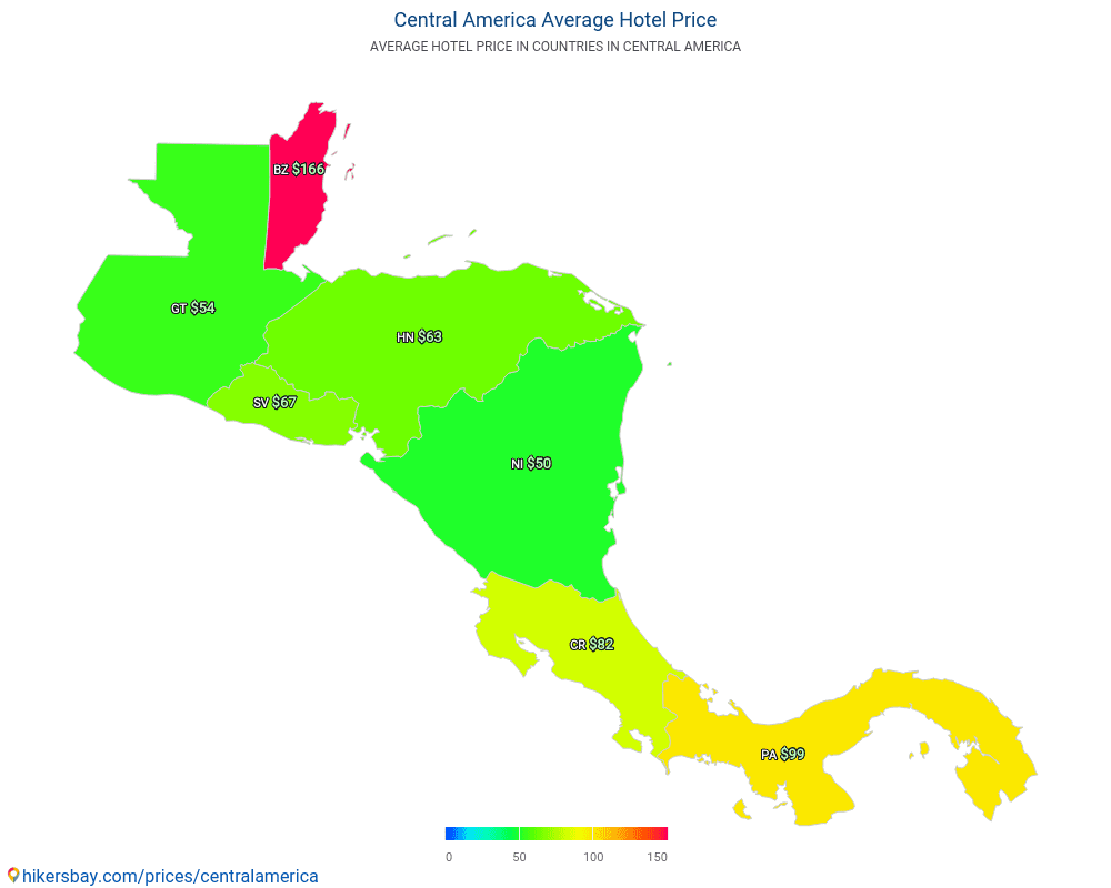मध्य अमेरिका - मध्य अमेरिका में होटल की कीमतें