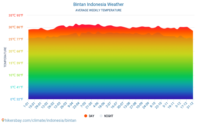 Bintan - Średnie miesięczne temperatury i pogoda 2015 - 2024 Średnie temperatury w Bintan w ubiegłych latach. Historyczna średnia pogoda w Bintan, Indonezja. hikersbay.com