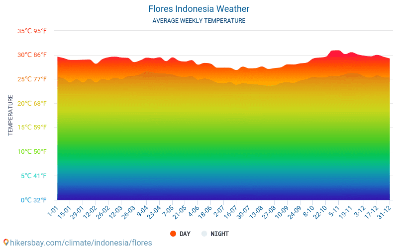 Flores - Clima e temperature medie mensili 2015 - 2024 Temperatura media in Flores nel corso degli anni. Tempo medio a Flores, Indonesia. hikersbay.com