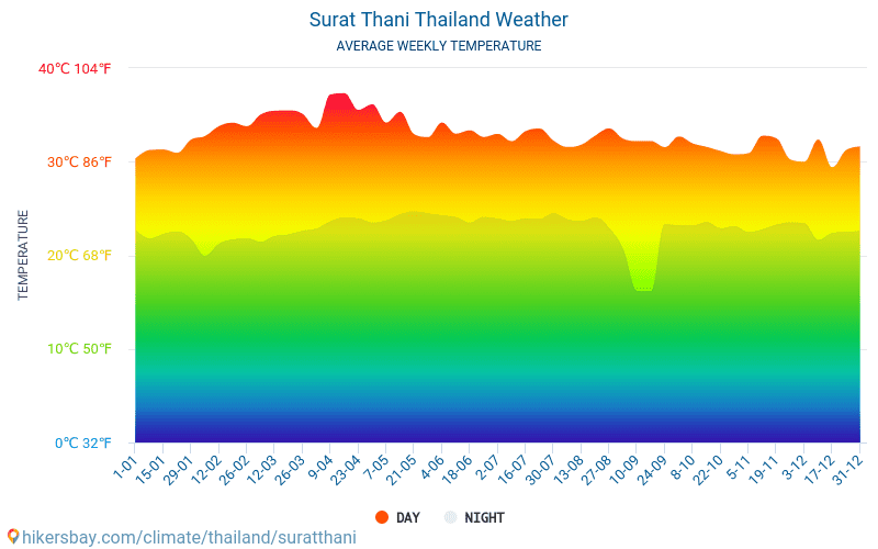 Surat Thani - Average Monthly temperatures and weather 2015 - 2024 Average temperature in Surat Thani over the years. Average Weather in Surat Thani, Thailand. hikersbay.com