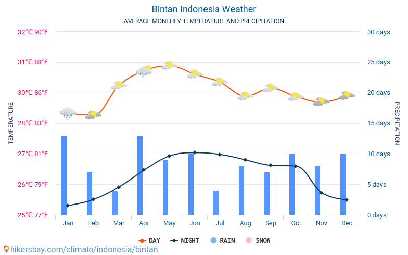 Bintan - Nhiệt độ trung bình hàng tháng và thời tiết 2015 - 2024 Nhiệt độ trung bình ở Bintan trong những năm qua. Thời tiết trung bình ở Bintan, Indonesia. hikersbay.com