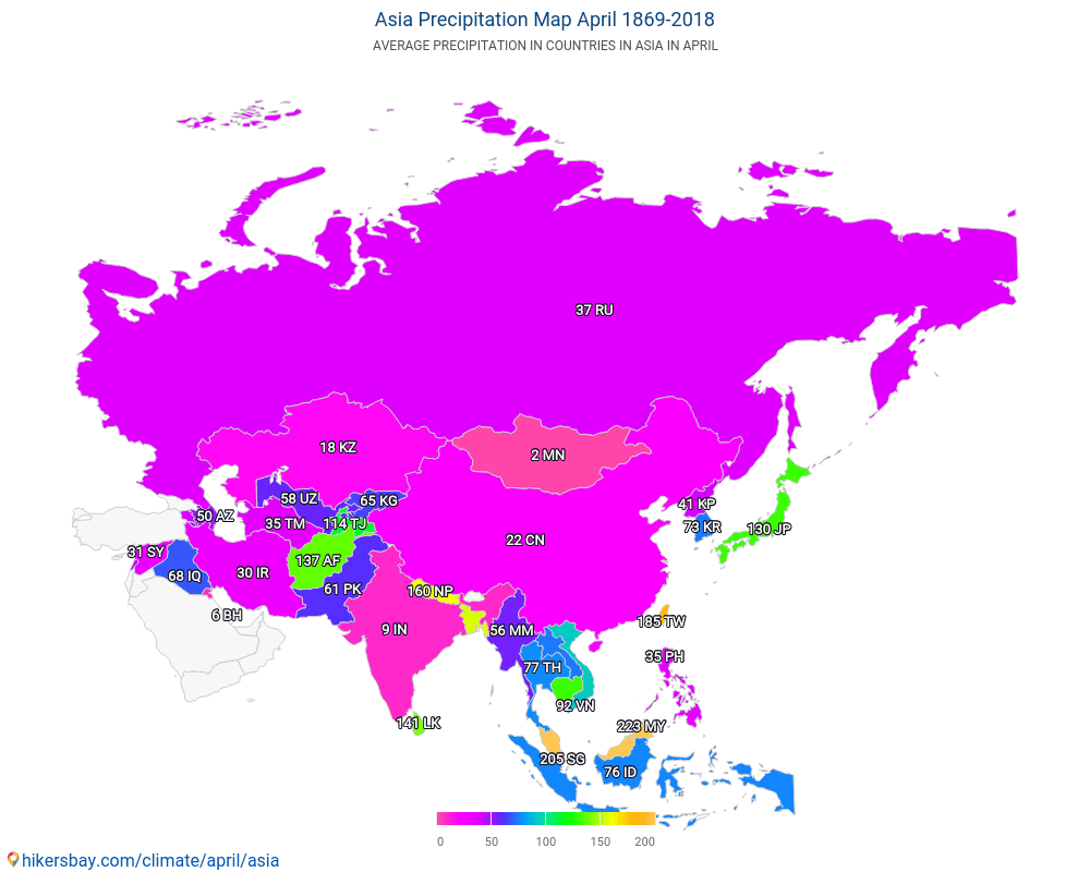 Asia - Average temperature in Asia over the years. Average Weather in April. hikersbay.com
