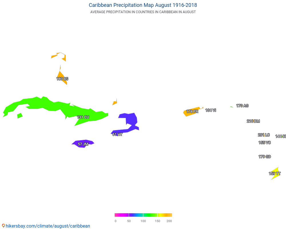 Caribbean - Average temperature in Caribbean over the years. Average weather in August. hikersbay.com