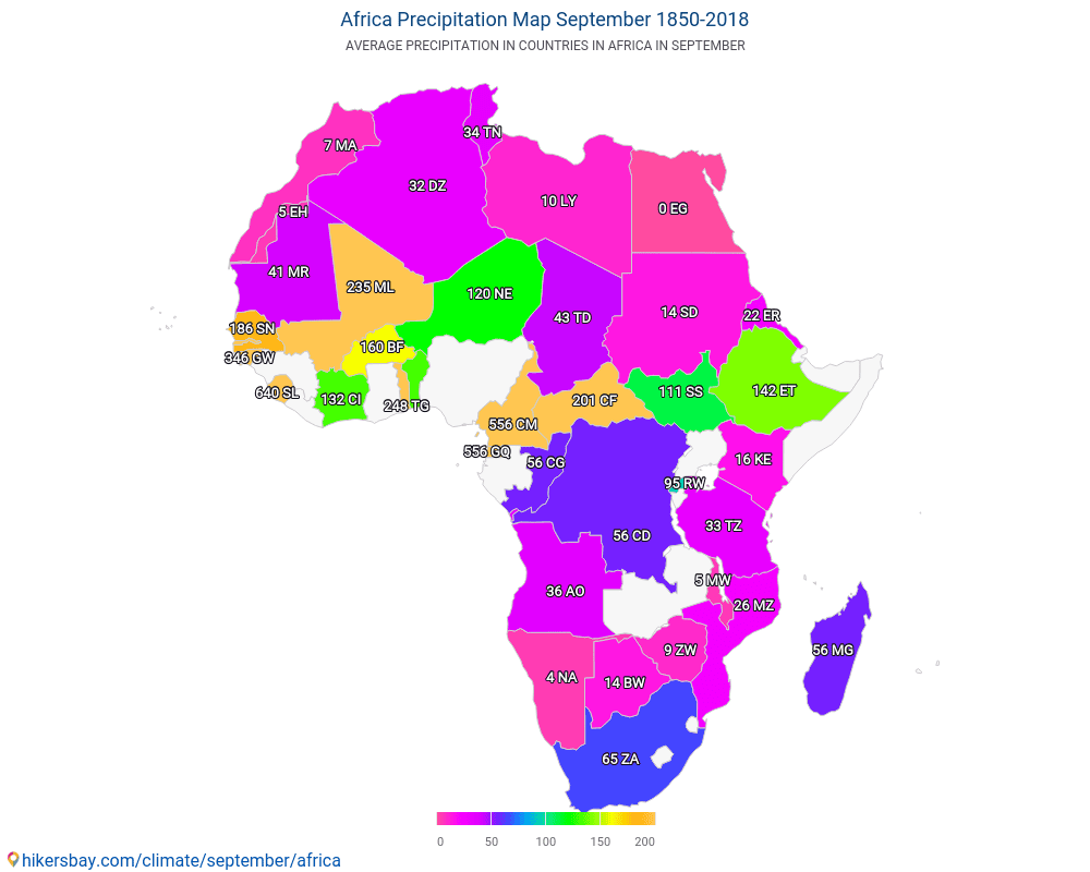 Africa - Average temperature in Africa over the years. Average weather in September. hikersbay.com