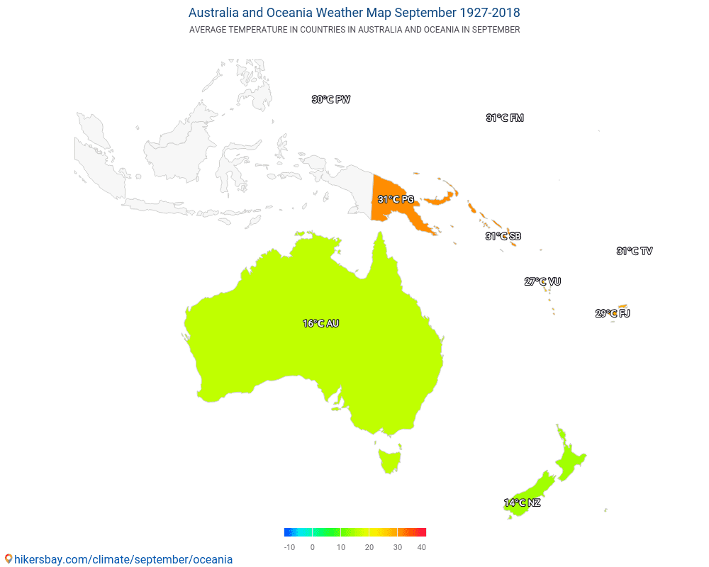 Austrália e Oceania - Temperatura média em Austrália e Oceania ao longo dos anos. Tempo médio em Setembro de. hikersbay.com