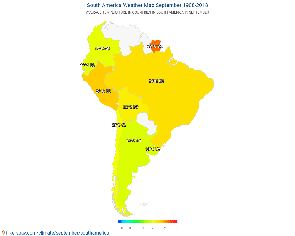 남아메리카 - 수 년에 걸쳐 남아메리카 에서 평균 온도입니다. 9 월 의 평균 날씨입니다. hikersbay.com