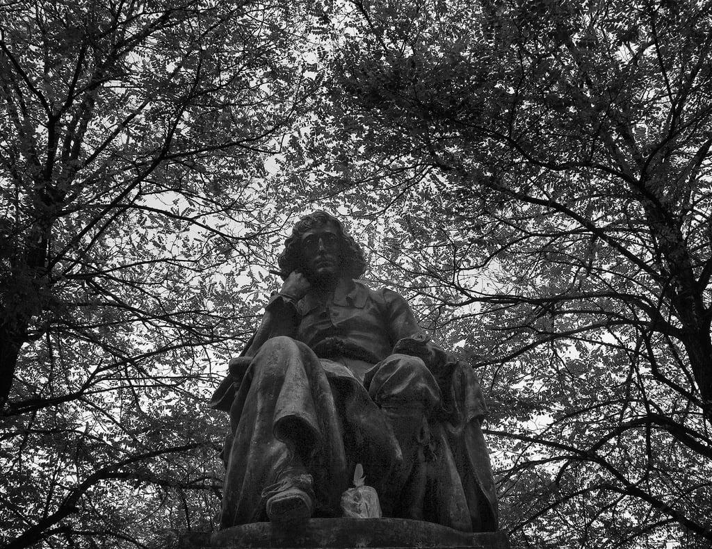 Spinoza की छवि. bridge statue rainyday nederland denhaag ferdi thehague philosopher spinoza zuidholland brons bronzenbeeld filosoof paviljoensgracht ferdisworld frédérichexamer nikon1v2 1nikkorvr10100mmf4056 nikongpn100