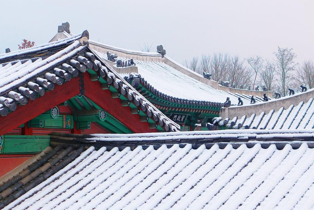 Image of Gyeonghuigung Palace. winter snow korea seoul gyeonghuigungpalace jongnogu