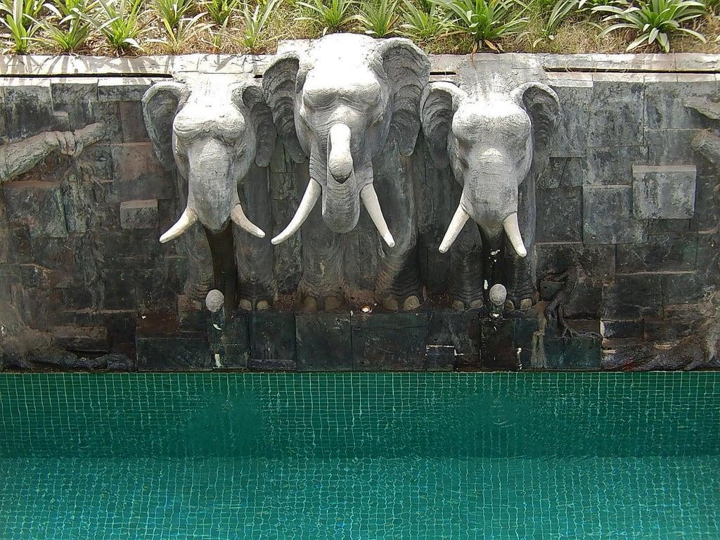 Elephant Statue की छवि. statues swimmingpool heads elephants siemreap tusks