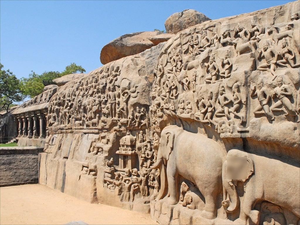 Image de Krishna Mandapa. india unesco hinduism inde mahabalipuram mamallapuram hindouisme descentedugange rochersculpté arjunaspenance patrimoinemondial dalbera lascèsedarjuna