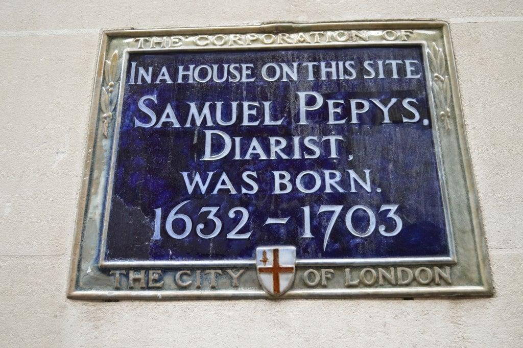 Bilde av Samuel Pepys. plaque 1632 samuelpepys salisburycourt diarist