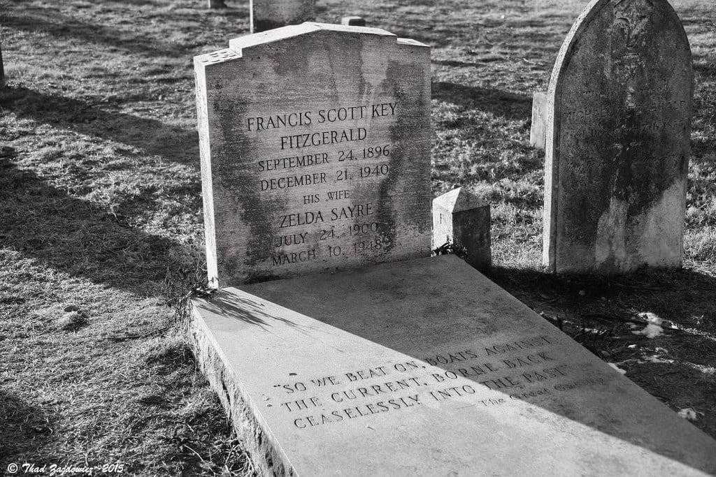 Image of F. Scott Fitzgerald. blackandwhite bw white black monochrome cemetery grave canon eos tombstone maryland literature author rockville 30d fscottfitzgerald montgomerycounty zeldafitzgerald zajdowicz