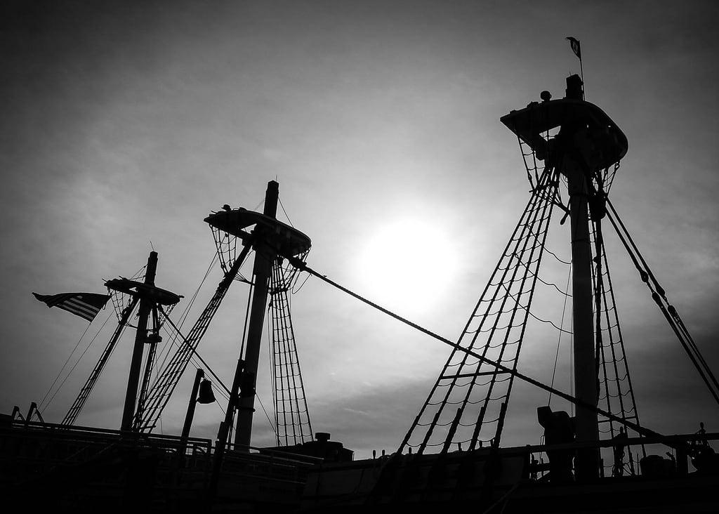 Image of Friendship of Salem. blackandwhite monochrome sailing ship outdoor exhibit mast rigging salemma friendshipofsalem