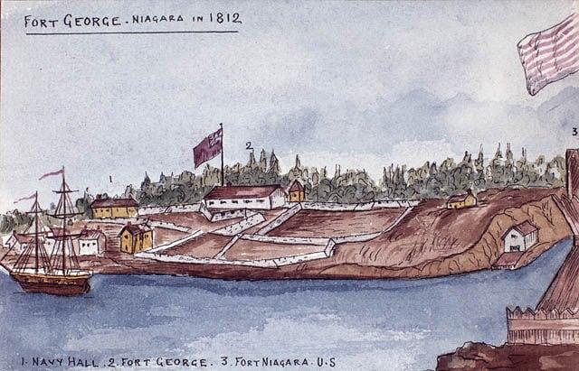 Image of Fort George. ontario canada painting fort lac niagara peinture exploration forts settlement fortgeorge bac 1812 colonisation libraryandarchivescanada bibliothèqueetarchivescanada alfredsandham
