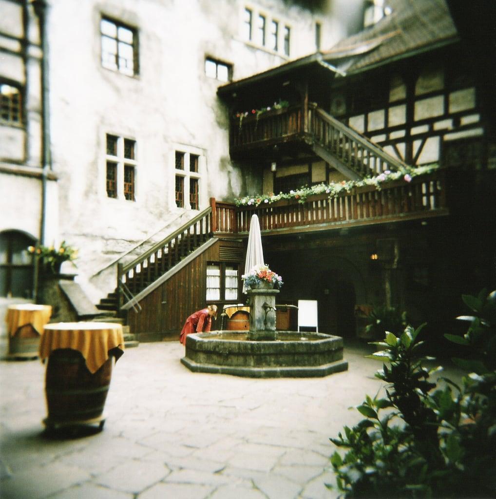 Image of Schattenburg. castle film fountain stairs holga stair medieval well middleages mediaeval innerward darkages portra400vc schattenburg