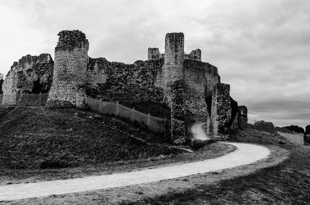 Image of Conisbrough Castle. castle blackwhite bw burg conisbrough weg path
