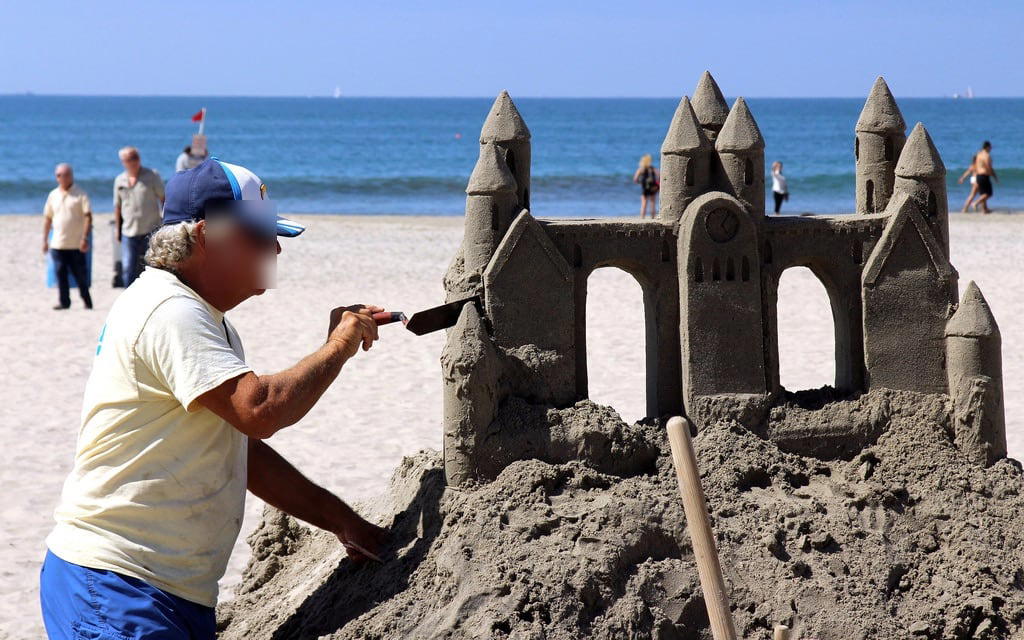 Image of Coronado Beach. konomark people activity beach ocean front pacific outdoor sunny blue sky sd san diego coronado island creative creativity ingenuity art artist white sand sandy caste puri istana pasir