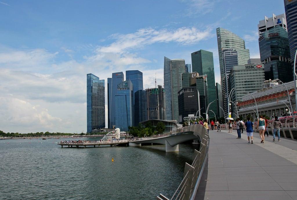 Image of Esplanade. marinabaysands asia singaporeflyer esplanade bridge esplanadetheatre milleniatower merlion artsciencemuseum