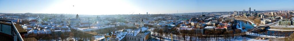 Image of Gediminas Tower. city winter panorama snow lithuania vilnius gediminastower