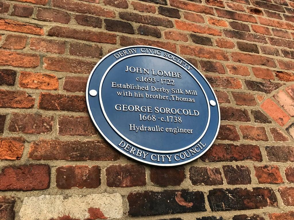 Image of John Lombe; George Sorocold. plaque johnlombe georgesorocold 1693 1722 1668 1738 derby derbyshire silkmill
