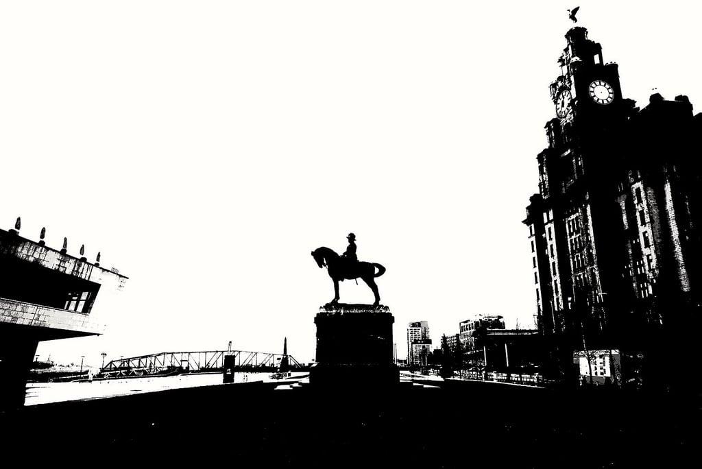 Image of King Edward VII. liverpool pier head statue king edward polarisation liver building merseyside england