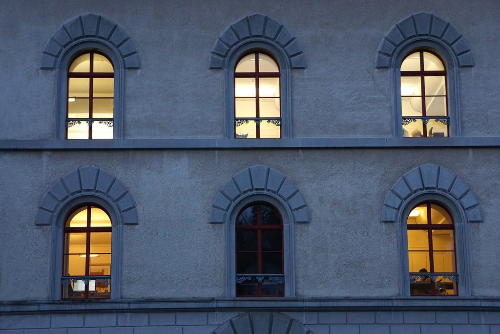 Image of Kloster St. Gallen. working arbeiten travailler lavorare work arbeit lavoro travail stgallen building historical windows lights architecture heurebleue switzerland kloster klosterhof ornaments