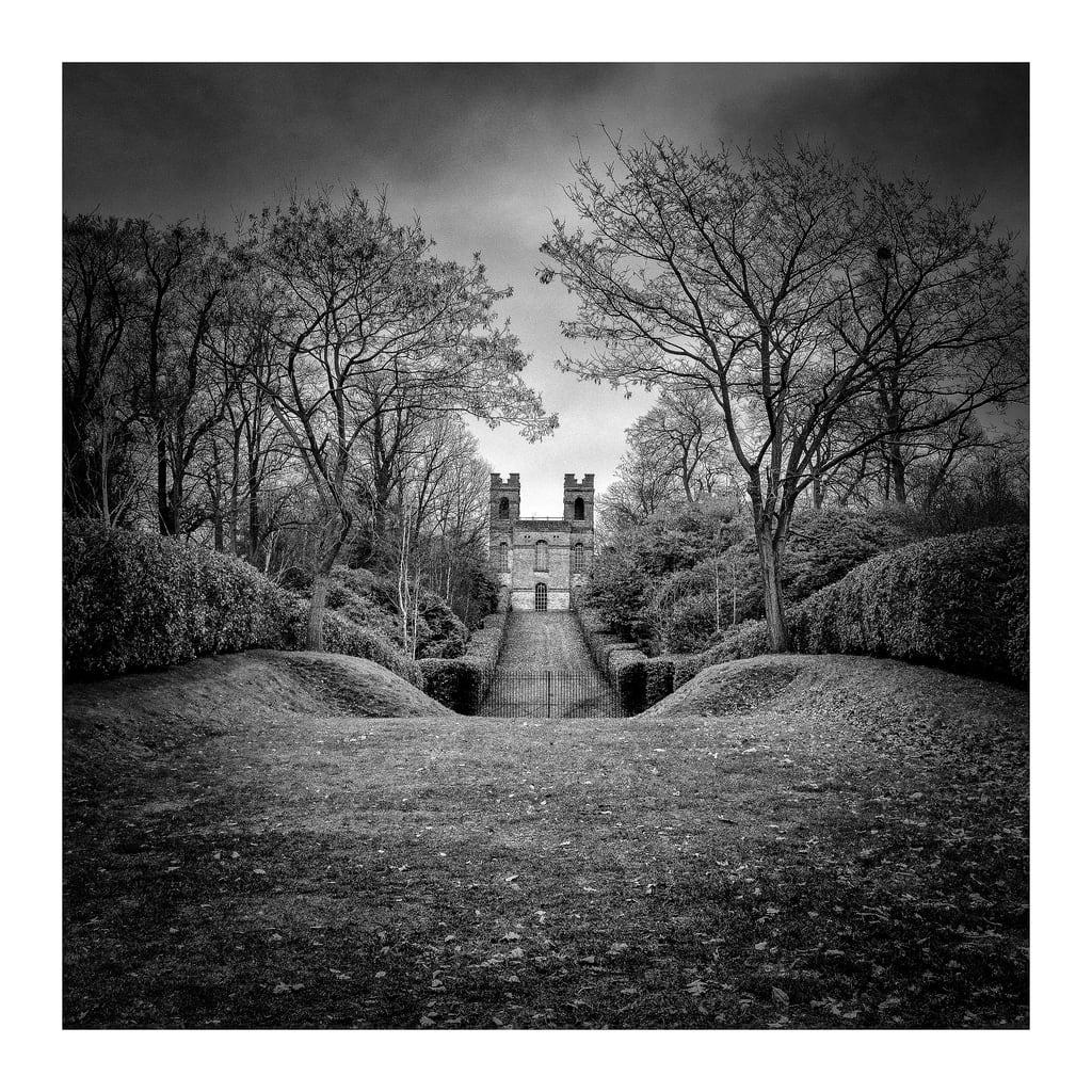 Attēls no Belvedere Tower. architecture blackandwhite bordered building castle favourites grass hedge hill lawn outdoors portfolio stone tower trees