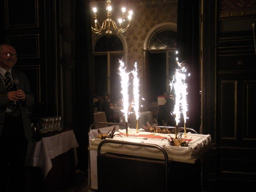 Gambar dari Dwór Artusa. fireworks poland conference banquet torun ppam11
