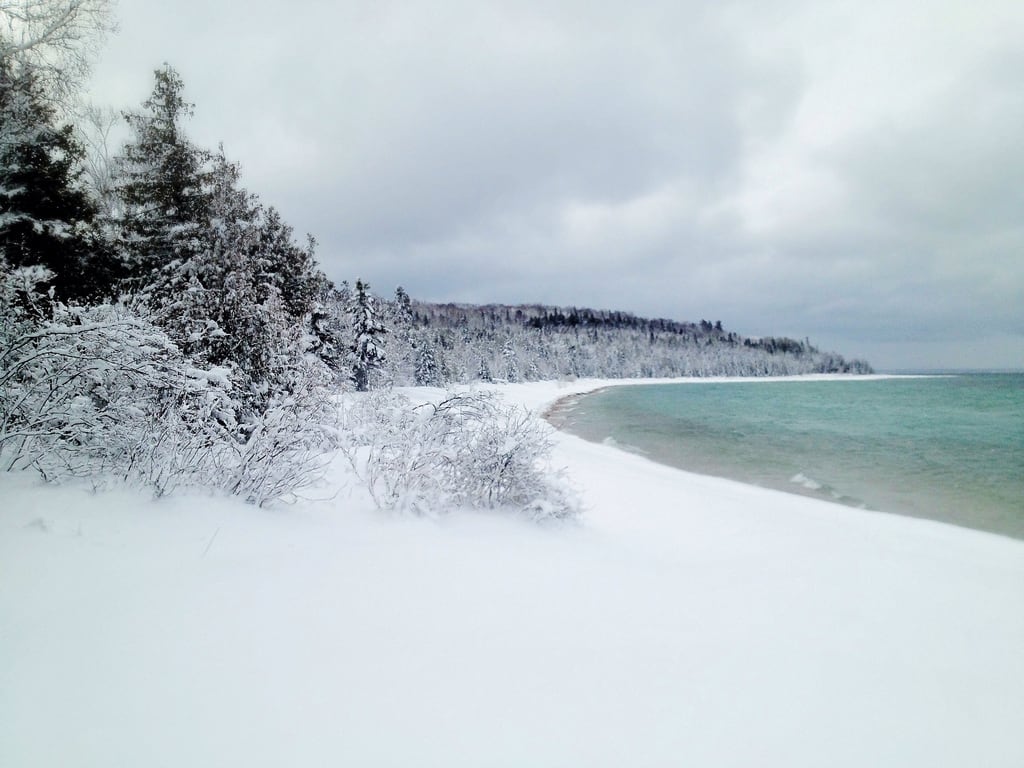 Image of British Landing. snow mackinacisland lakehuron