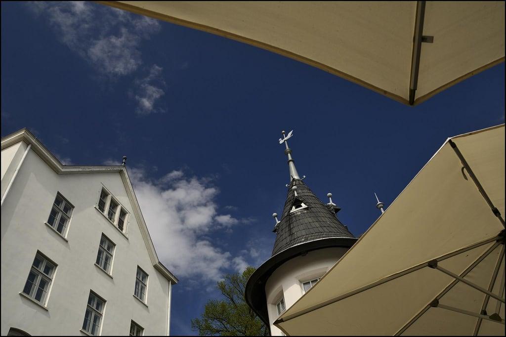 Image of Schloss Plön. blue sky umbrella himmel palace blau chateau schloss manorhouse schirm plön