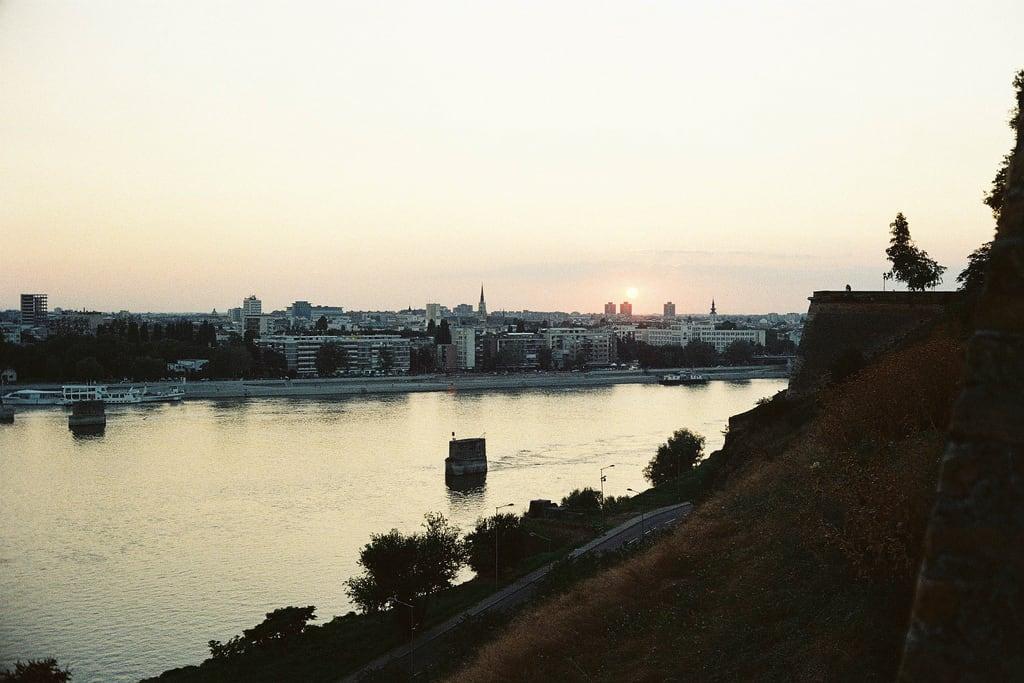 Image of Petrovaradin Fortress. sunset color film canon cityscape iso400 serbia canonet ql17 danube vojvodina petrovaradin imario