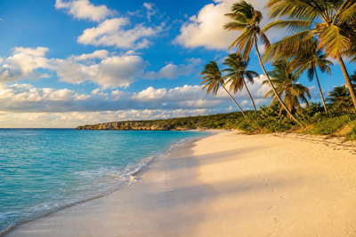 Anguilla: boterachtig koraalzandband bij Shoal Bay dat kokospalmen onder handels-cumulus vlecht, platina-kleurige branding bij Meads Bay door koperkleurige sloep-nevel van Road Bay naar pastelkleurige koloniale arcade-stapels in The Valley en koperkleurige glansbanden boven zoutpannen in de hero - achtergrond voor strandhok-briefjes in Oost-Caribische dollar (XCD), gevouwen USD-katamaran-charter-stempels bij ijskades van de jachthaven in Sandy Ground en weegbriefjes voor kreeft bij de veerboot in Blowing Point.
