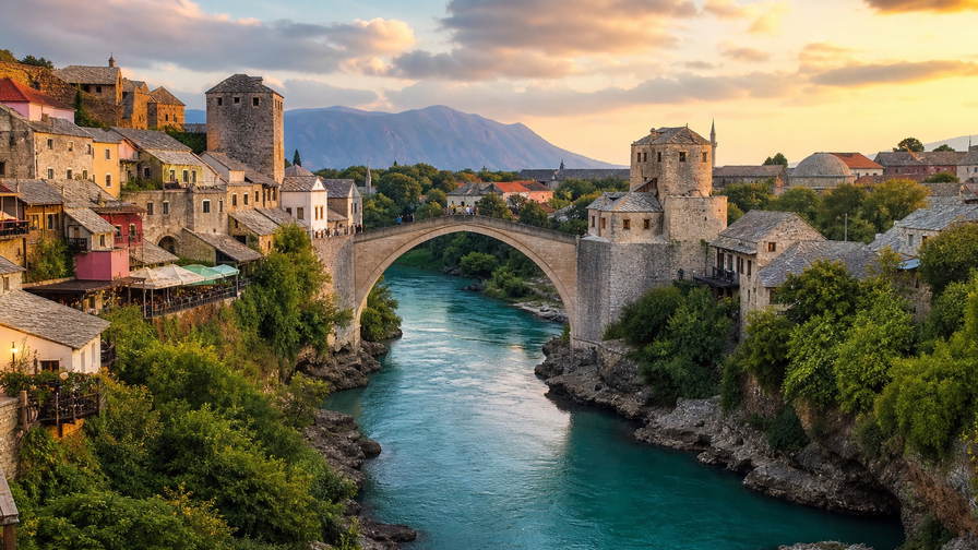 Bosnië en Herzegovina: minaretten en torens boven Baščaršija-keien, smaragdgroene Una-watervallen en Adriatische steenstadjes in de hero - kader voor ćevapi-grills, Bosnische koffie en Mostar-pensionrekeningen.