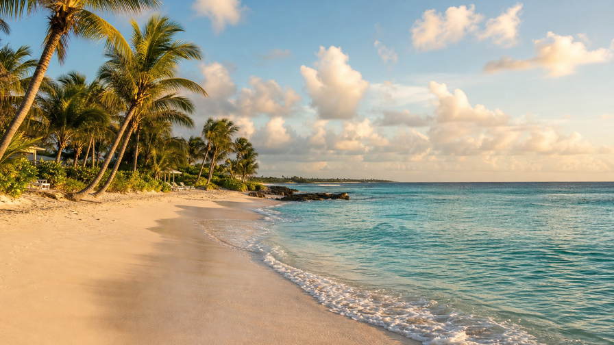 Kaaimaneilanden: boterachtig koraalzandband bij Seven Mile Beach dat kokospalmen onder handels-cumulus vlecht, jadekleurige ondiepten van North Sound door zandbank-nevel bij Stingray City naar pastelkleurige haven-arcades in George Town en mahoniekleurige nevelbanden in Queen Elizabeth II Botanic Park in de hero - achtergrond voor fish-fry-briefjes in Kaaiman-dollar (KYD), gevouwen USD-duikcharter-stempels bij ijskades van de jachthaven in Camana Bay en weegbriefjes voor snapper in Rum Point.