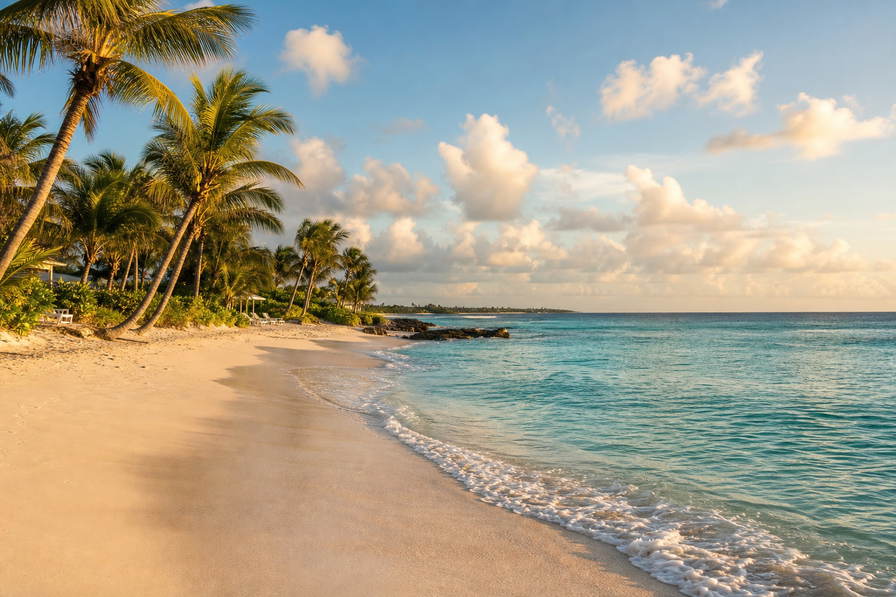 Kaaimaneilanden: boterachtig koraalzandband bij Seven Mile Beach dat kokospalmen onder handels-cumulus vlecht, jadekleurige ondiepten van North Sound door zandbank-nevel bij Stingray City naar pastelkleurige haven-arcades in George Town en mahoniekleurige nevelbanden in Queen Elizabeth II Botanic Park in de hero - achtergrond voor fish-fry-briefjes in Kaaiman-dollar (KYD), gevouwen USD-duikcharter-stempels bij ijskades van de jachthaven in Camana Bay en weegbriefjes voor snapper in Rum Point.