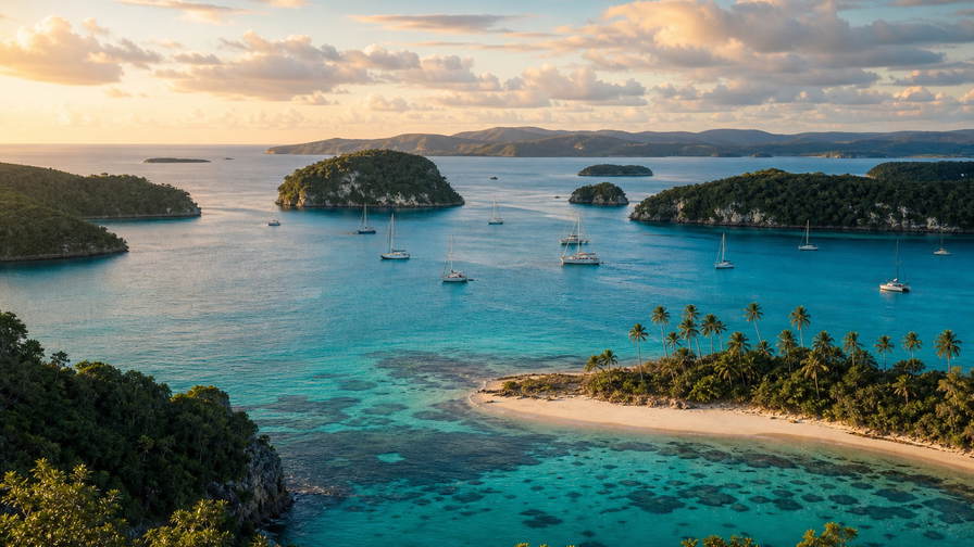 Tonga: kalkstenen eilandtopjes bij Vava'u die kalme havenopal-glans vlechten naar gele meerpalen bij Neiafu onder passaat-cumulusstapels, lavendelnevel boven de Tongatapu-lagune naar geweven mattenstapels op de Talamahu-markt in arcade-schaduw bij Nuku'alofa en koraalroestkleurig silhouet van het trilithon Ha'amonga 'a Maui in de hero - achtergrond voor briefjes in pa'anga (TOP) bij walvischarters, bagageweeglabels op propeller-eilandsprongen en gevouwen stempels voor tapa op markten.