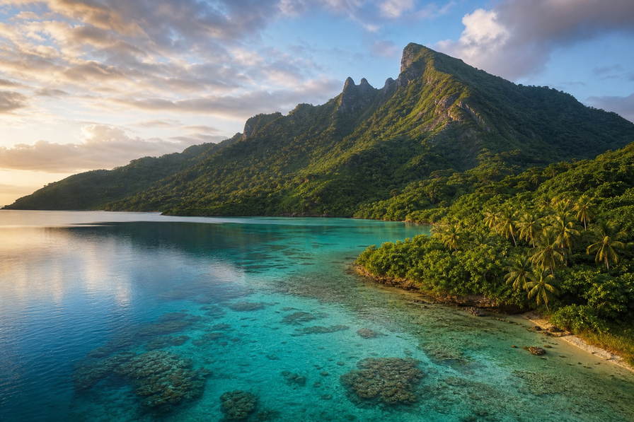 Wallis en Futuna: jade-vlecht van Wallis-lagune over Futuna-landtong golfbanden onder handelsstapelwolken, kopernevel van basiliek in Mata-Utu naar perkamentstapels bij Halalo-rif en kraterlint van Lalolalo-meer bij kaaimuur-groeven plus koprastof uit Sigave in de hero - achtergrond voor XPF markt-streepjes, EUR inter-eiland-charter-stempelvouwen bij glijkais in Mata-Utu en USD gerookte-vis-weegbriefjesbanden.